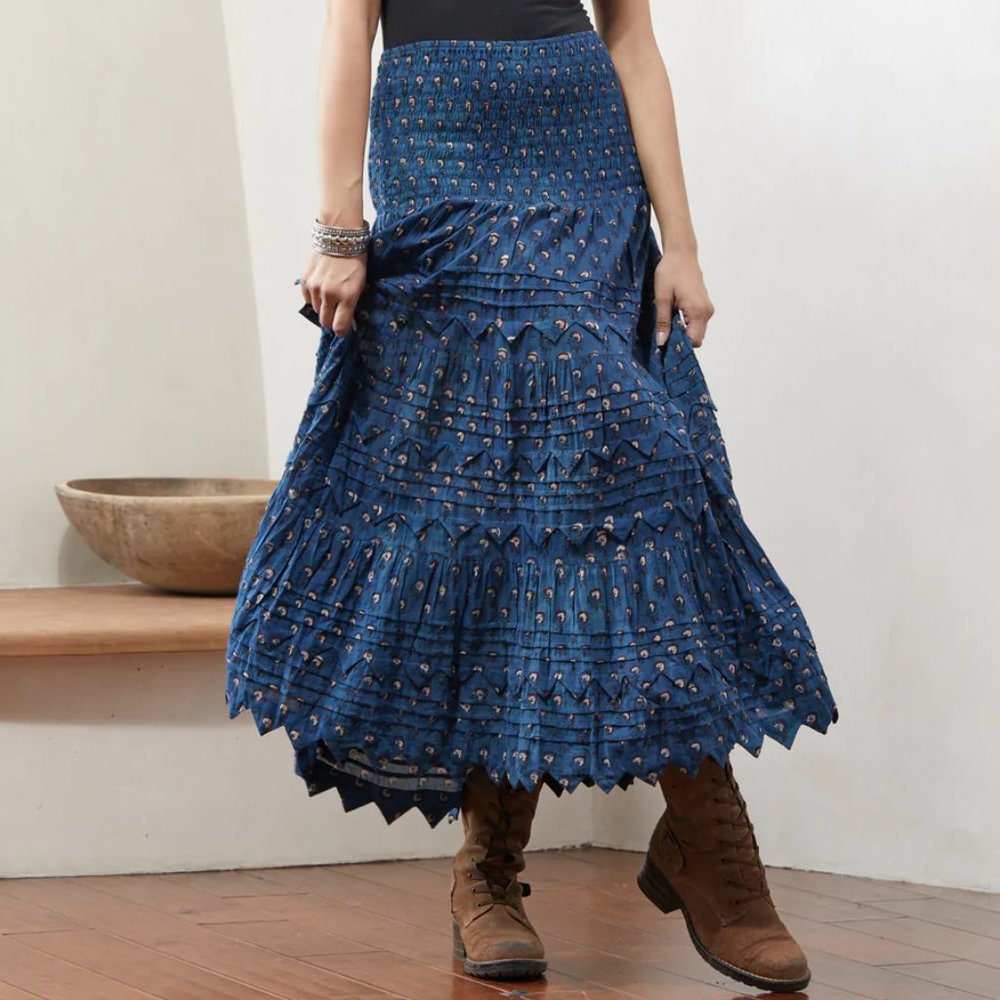 Passementrie Pico Long Skirt in Dulce Indigo - NWT